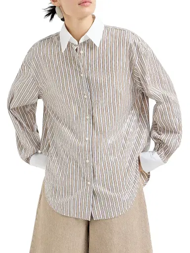 Brunello Cucinelli Women's Dazzling Stripes Shirt in Cotton Poplin - Beige - Size Medium | Thumbnail 2 Brunello Cucinelli Women's Dazzling Stripes Shirt in Cotton Poplin - Beige - Size Medium | Thumbnail 2
