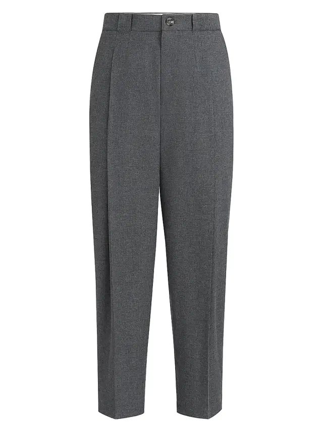Men's Virgin Wool, Cotton and Silk Mouliné Trousers with Pleats - Anthracite Men's Virgin Wool, Cotton and Silk Mouliné Trousers with Pleats - Anthracite