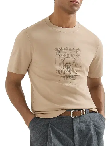 Brunello Cucinelli Men's Cotton Interlock Crewneck T-Shirt with Print | Thumbnail 4 Brunello Cucinelli Men's Cotton Interlock Crewneck T-Shirt with Print | Thumbnail 4