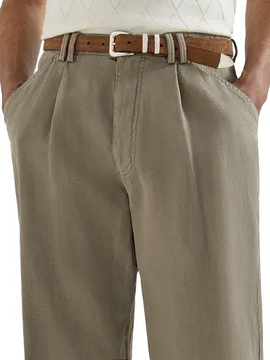 Brunello Cucinelli Men's Garment Dyed Trousers in Cotton and Linen Canvas | Thumbnail 5 Brunello Cucinelli Men's Garment Dyed Trousers in Cotton and Linen Canvas | Thumbnail 5