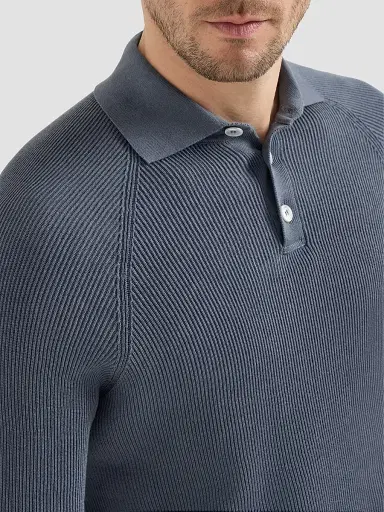 Brunello Cucinelli Men's Cotton English Rib Knit Polo Shirt | Thumbnail 4 Brunello Cucinelli Men's Cotton English Rib Knit Polo Shirt | Thumbnail 4