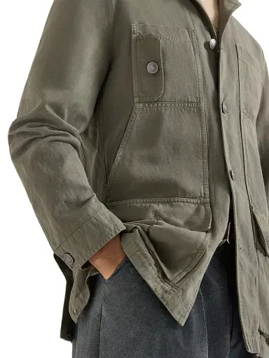 Brunello Cucinelli Men's Cotton and Linen Canvas Outerwear Jacket - Military | Thumbnail 5 Brunello Cucinelli Men's Cotton and Linen Canvas Outerwear Jacket - Military | Thumbnail 5