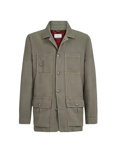Brunello Cucinelli Men's Cotton and Linen Canvas Outerwear Jacket - Military | Thumbnail 1 Brunello Cucinelli Men's Cotton and Linen Canvas Outerwear Jacket - Military | Thumbnail 1