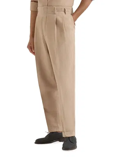 Brunello Cucinelli Men's Garment Dyed Trousers in Cotton and Linen Canvas with Double Pleats - Tobacco | Thumbnail 2 Brunello Cucinelli Men's Garment Dyed Trousers in Cotton and Linen Canvas with Double Pleats - Tobacco | Thumbnail 2