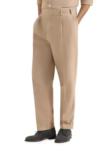 Brunello Cucinelli Men's Garment Dyed Trousers in Cotton and Linen Canvas with Double Pleats - Tobacco | Thumbnail 3 Brunello Cucinelli Men's Garment Dyed Trousers in Cotton and Linen Canvas with Double Pleats - Tobacco | Thumbnail 3