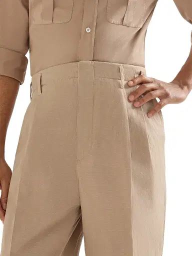 Brunello Cucinelli Men's Garment Dyed Trousers in Cotton and Linen Canvas with Double Pleats - Tobacco | Thumbnail 5 Brunello Cucinelli Men's Garment Dyed Trousers in Cotton and Linen Canvas with Double Pleats - Tobacco | Thumbnail 5