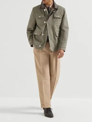Brunello Cucinelli Men's Garment Dyed Trousers in Cotton and Linen Canvas with Double Pleats - Tobacco | Thumbnail 6 Brunello Cucinelli Men's Garment Dyed Trousers in Cotton and Linen Canvas with Double Pleats - Tobacco | Thumbnail 6