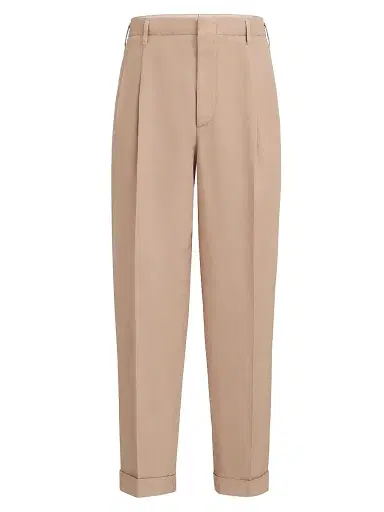 Brunello Cucinelli Men's Garment Dyed Trousers in Cotton and Linen Canvas with Double Pleats - Tobacco | Thumbnail 1 Brunello Cucinelli Men's Garment Dyed Trousers in Cotton and Linen Canvas with Double Pleats - Tobacco | Thumbnail 1