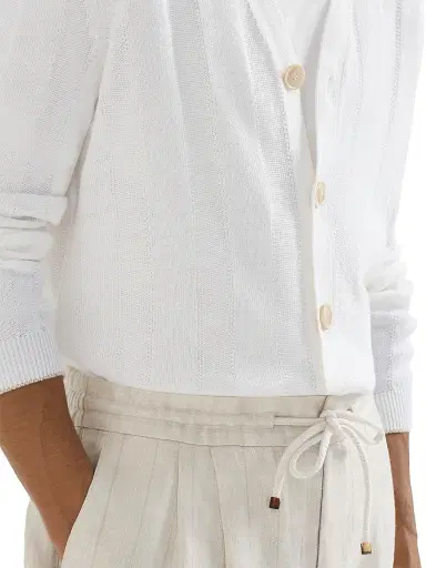Brunello Cucinelli Men's Linen and Cotton Textured Rib Cardigan | Thumbnail 4 Brunello Cucinelli Men's Linen and Cotton Textured Rib Cardigan | Thumbnail 4
