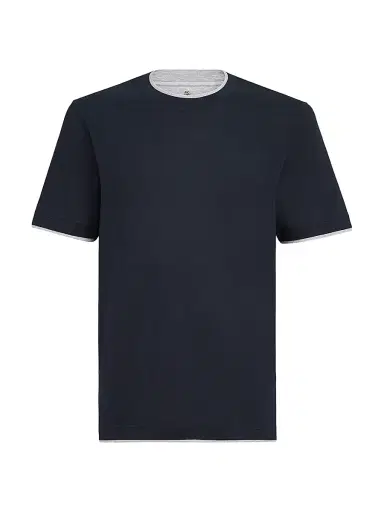 Brunello Cucinelli Men's Silk and Cotton Lightweight Jersey Crew-Neck T Shirt - Cobalt | Thumbnail 1 Brunello Cucinelli Men's Silk and Cotton Lightweight Jersey Crew-Neck T Shirt - Cobalt | Thumbnail 1