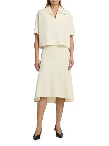 Jil Sander Women's Textured Crepe Short-Sleeve Polo Shirt - Chalk | Thumbnail 2 Jil Sander Women's Textured Crepe Short-Sleeve Polo Shirt - Chalk | Thumbnail 2
