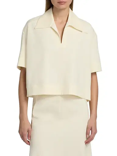 Jil Sander Women's Textured Crepe Short-Sleeve Polo Shirt - Chalk | Thumbnail 3 Jil Sander Women's Textured Crepe Short-Sleeve Polo Shirt - Chalk | Thumbnail 3