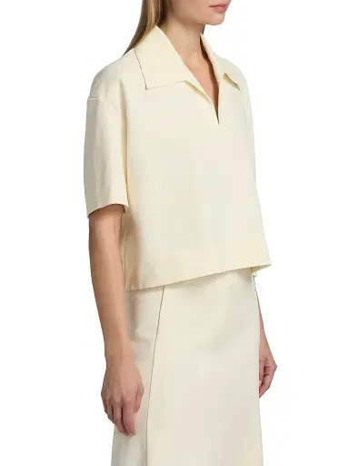 Jil Sander Women's Textured Crepe Short-Sleeve Polo Shirt - Chalk | Thumbnail 4 Jil Sander Women's Textured Crepe Short-Sleeve Polo Shirt - Chalk | Thumbnail 4