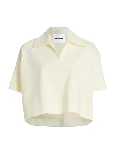 Jil Sander Women's Textured Crepe Short-Sleeve Polo Shirt - Chalk | Thumbnail 1 Jil Sander Women's Textured Crepe Short-Sleeve Polo Shirt - Chalk | Thumbnail 1