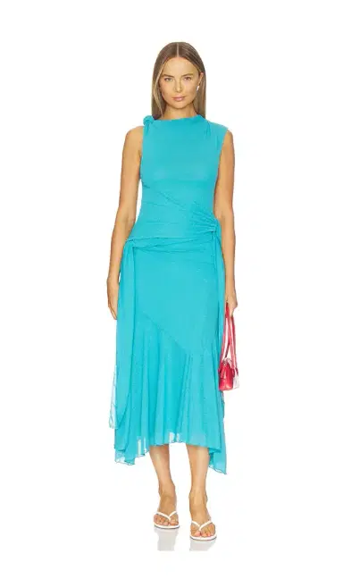 Ganni Marl Mesh Draped Knot Detailing Long Dress | Thumbnail 1 Ganni Marl Mesh Draped Knot Detailing Long Dress | Thumbnail 1