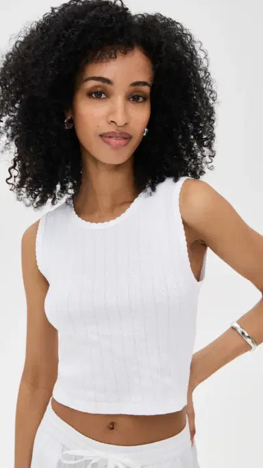 Leset Pointelle Sleeveless Crew White | Thumbnail 2 Leset Pointelle Sleeveless Crew White | Thumbnail 2