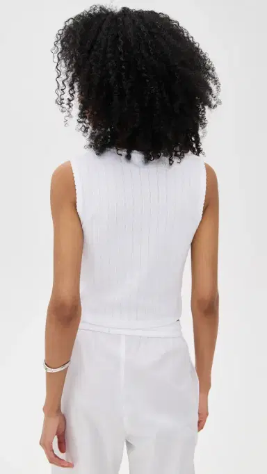 Leset Pointelle Sleeveless Crew White | Thumbnail 3 Leset Pointelle Sleeveless Crew White | Thumbnail 3