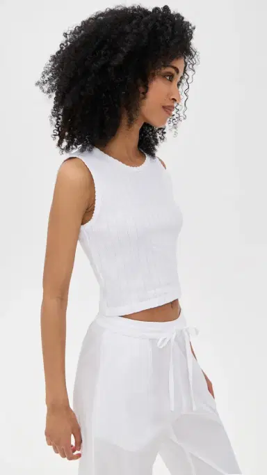 Leset Pointelle Sleeveless Crew White | Thumbnail 4 Leset Pointelle Sleeveless Crew White | Thumbnail 4