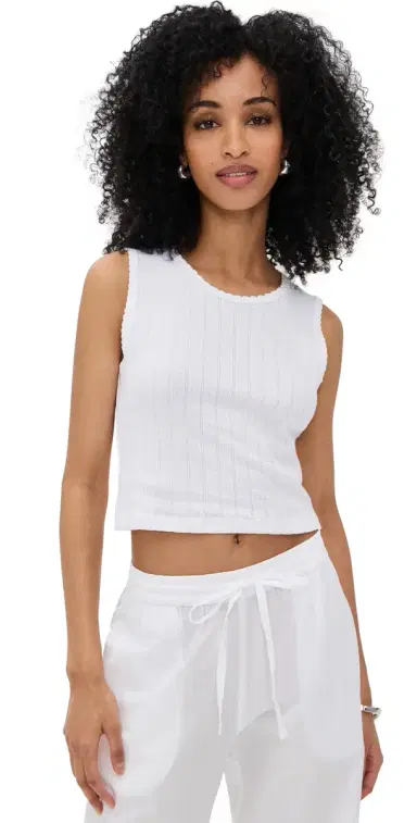 Leset Pointelle Sleeveless Crew White | Thumbnail 1 Leset Pointelle Sleeveless Crew White | Thumbnail 1
