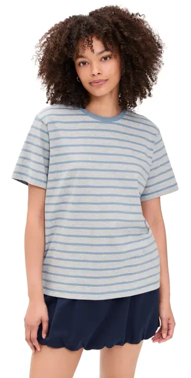 DUNST triped T-Shirt Melange Grey/oft Blue | Thumbnail 1 DUNST triped T-Shirt Melange Grey/oft Blue | Thumbnail 1
