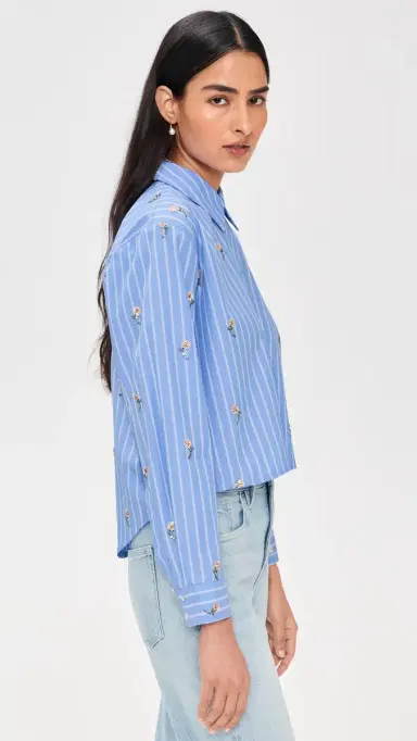 L'AGENCE Cosette Crop High Low hirt Blue tripe/equin Flower | Thumbnail 4 L'AGENCE Cosette Crop High Low hirt Blue tripe/equin Flower | Thumbnail 4