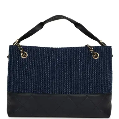 Chanel Chanel Small Coco Base Hobo Bag Blue Denim Tweed and Navy Blue Shiny Lambskin Gold Hardware | Thumbnail 4 Chanel Chanel Small Coco Base Hobo Bag Blue Denim Tweed and Navy Blue Shiny Lambskin Gold Hardware | Thumbnail 4