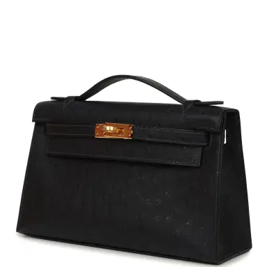 HERMÈS Hermes Kelly Pochette Caban Ostrich Gold Hardware | Thumbnail 5 HERMÈS Hermes Kelly Pochette Caban Ostrich Gold Hardware | Thumbnail 5