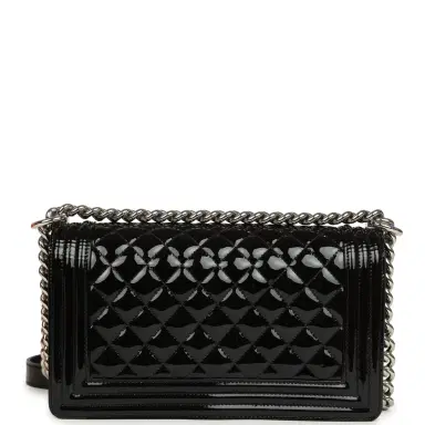 Chanel Pre-owned Chanel Medium Boy Bag Black Patent Silver Hardware | Thumbnail 4 Chanel Pre-owned Chanel Medium Boy Bag Black Patent Silver Hardware | Thumbnail 4