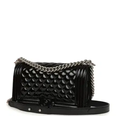 Chanel Pre-owned Chanel Medium Boy Bag Black Patent Silver Hardware | Thumbnail 5 Chanel Pre-owned Chanel Medium Boy Bag Black Patent Silver Hardware | Thumbnail 5