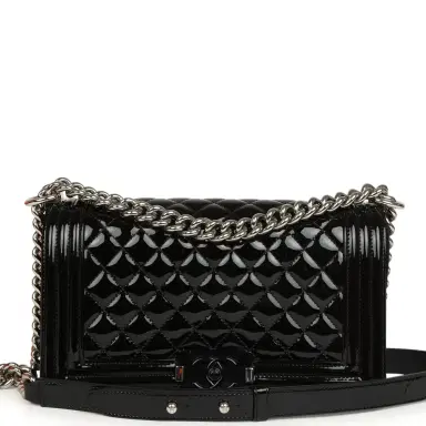 Chanel Pre-owned Chanel Medium Boy Bag Black Patent Silver Hardware | Thumbnail 1 Chanel Pre-owned Chanel Medium Boy Bag Black Patent Silver Hardware | Thumbnail 1