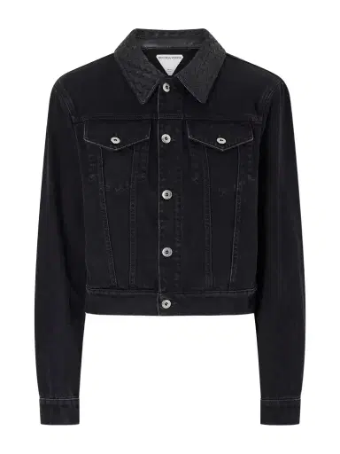 Bottega Veneta Intrecciato Leather-trimmed Denim Jacket | Thumbnail 1 Bottega Veneta Intrecciato Leather-trimmed Denim Jacket | Thumbnail 1