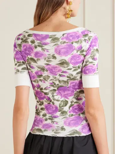 Chloé Floral-print Ribbed Stretch-cotton Jersey T-shirt | Thumbnail 4 Chloé Floral-print Ribbed Stretch-cotton Jersey T-shirt | Thumbnail 4