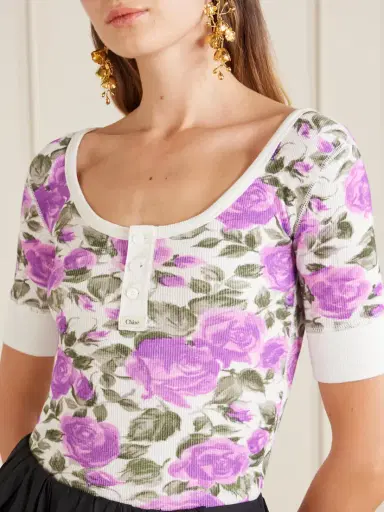 Chloé Floral-print Ribbed Stretch-cotton Jersey T-shirt | Thumbnail 5 Chloé Floral-print Ribbed Stretch-cotton Jersey T-shirt | Thumbnail 5