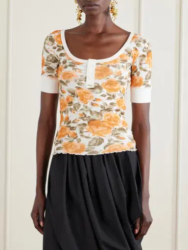 Chloé Floral-print Ribbed Stretch-cotton Jersey T-shirt | Thumbnail 3 Chloé Floral-print Ribbed Stretch-cotton Jersey T-shirt | Thumbnail 3