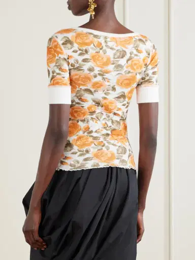 Chloé Floral-print Ribbed Stretch-cotton Jersey T-shirt | Thumbnail 4 Chloé Floral-print Ribbed Stretch-cotton Jersey T-shirt | Thumbnail 4