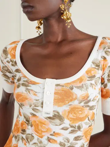 Chloé Floral-print Ribbed Stretch-cotton Jersey T-shirt | Thumbnail 5 Chloé Floral-print Ribbed Stretch-cotton Jersey T-shirt | Thumbnail 5