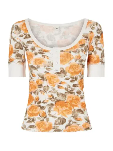 Chloé Floral-print Ribbed Stretch-cotton Jersey T-shirt | Thumbnail 1 Chloé Floral-print Ribbed Stretch-cotton Jersey T-shirt | Thumbnail 1