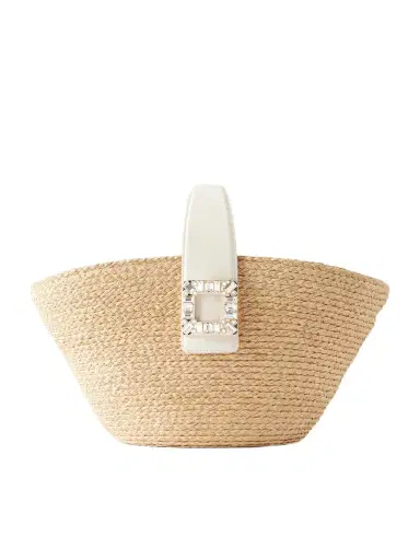 Roger Vivier Embellished Leather-trimmed Raffia-effect Tote Bag | Thumbnail 1 Roger Vivier Embellished Leather-trimmed Raffia-effect Tote Bag | Thumbnail 1