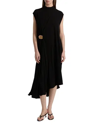 Bottega Veneta Women's Abstract Face Crêpe Midi-Dress - Black - Size 12 | Thumbnail 2 Bottega Veneta Women's Abstract Face Crêpe Midi-Dress - Black - Size 12 | Thumbnail 2