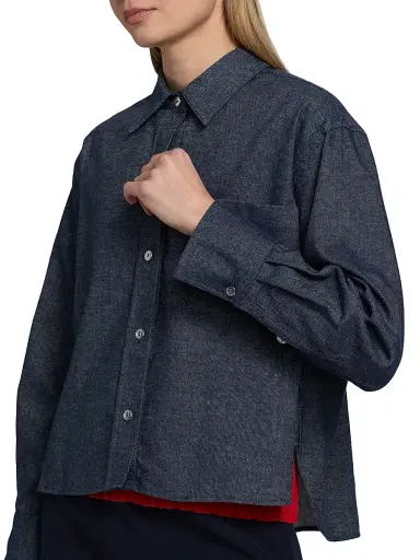 Vince Women's Chambray Cotton-Linen Crop Shirt | Thumbnail 6 Vince Women's Chambray Cotton-Linen Crop Shirt | Thumbnail 6