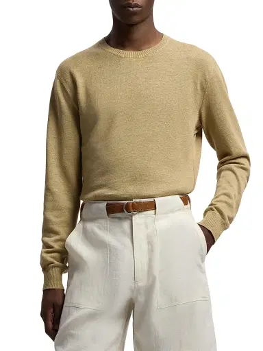 Ralph Lauren Purple Label Men's Linen-Blend Crewneck Sweater - Sand | Thumbnail 3 Ralph Lauren Purple Label Men's Linen-Blend Crewneck Sweater - Sand | Thumbnail 3