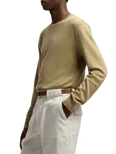 Ralph Lauren Purple Label Men's Linen-Blend Crewneck Sweater - Sand | Thumbnail 4 Ralph Lauren Purple Label Men's Linen-Blend Crewneck Sweater - Sand | Thumbnail 4