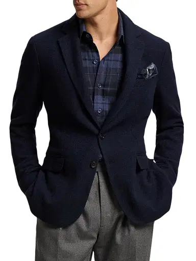 Ralph Lauren Purple Label Men's Plaid Cashmere-Silk Pocket Square - Navy | Thumbnail 3 Ralph Lauren Purple Label Men's Plaid Cashmere-Silk Pocket Square - Navy | Thumbnail 3