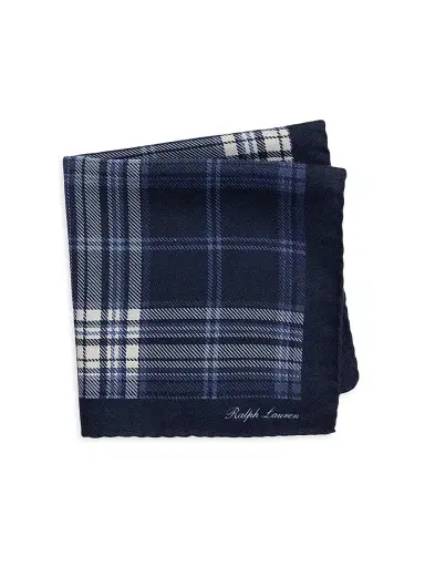 Ralph Lauren Purple Label Men's Plaid Cashmere-Silk Pocket Square - Navy | Thumbnail 4 Ralph Lauren Purple Label Men's Plaid Cashmere-Silk Pocket Square - Navy | Thumbnail 4