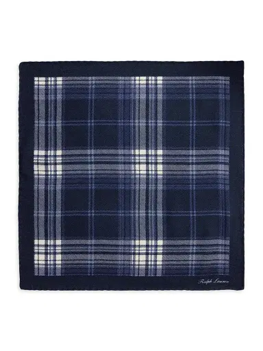 Ralph Lauren Purple Label Men's Plaid Cashmere-Silk Pocket Square - Navy | Thumbnail 1 Ralph Lauren Purple Label Men's Plaid Cashmere-Silk Pocket Square - Navy | Thumbnail 1