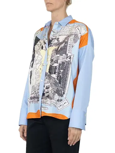 Callas Milano Women's Sirene Silk Scarf Front Shirt - Pale Blue Orange | Thumbnail 3 Callas Milano Women's Sirene Silk Scarf Front Shirt - Pale Blue Orange | Thumbnail 3