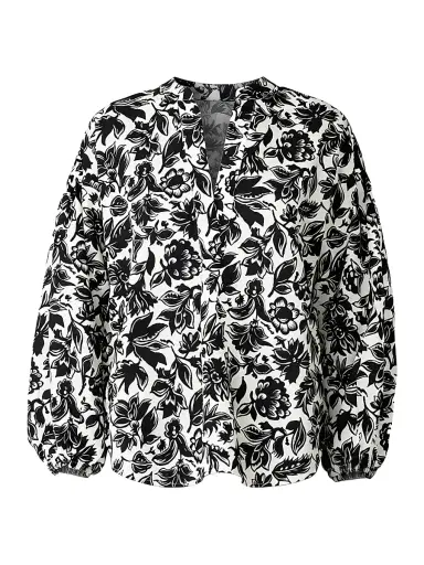 CALLAS MILANO Women's Keaton Shirt with Lantern Sleeves - Black White - Size 10 | Thumbnail 1 CALLAS MILANO Women's Keaton Shirt with Lantern Sleeves - Black White - Size 10 | Thumbnail 1