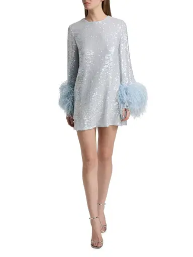 Lapointe Women's Sequined Feather-Cuff Shift Minidress | Thumbnail 2 Lapointe Women's Sequined Feather-Cuff Shift Minidress | Thumbnail 2
