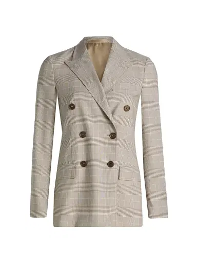 Burberry Women's Reva Check Wool Tailored Jacket - Cloudy White - Size 10 | Thumbnail 1 Burberry Women's Reva Check Wool Tailored Jacket - Cloudy White - Size 10 | Thumbnail 1