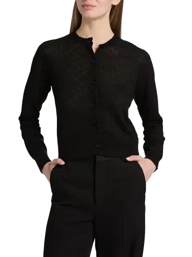 Burberry Women's Pandora Check-Knit Wool-Silk Cardigan - Black - Size XXS | Thumbnail 3 Burberry Women's Pandora Check-Knit Wool-Silk Cardigan - Black - Size XXS | Thumbnail 3